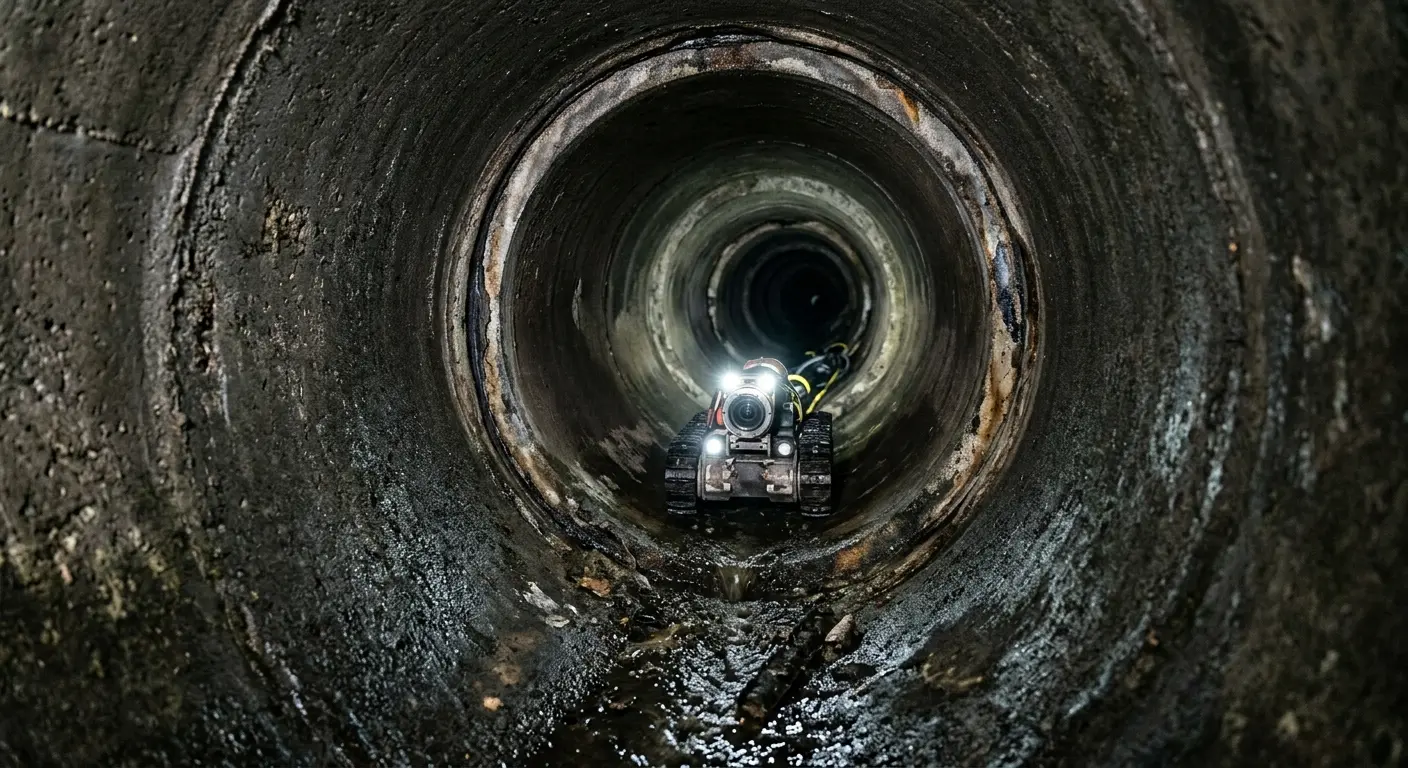 Robotic sewer camera inspecting pipe interior for Sewer Line Repair in New Bedford