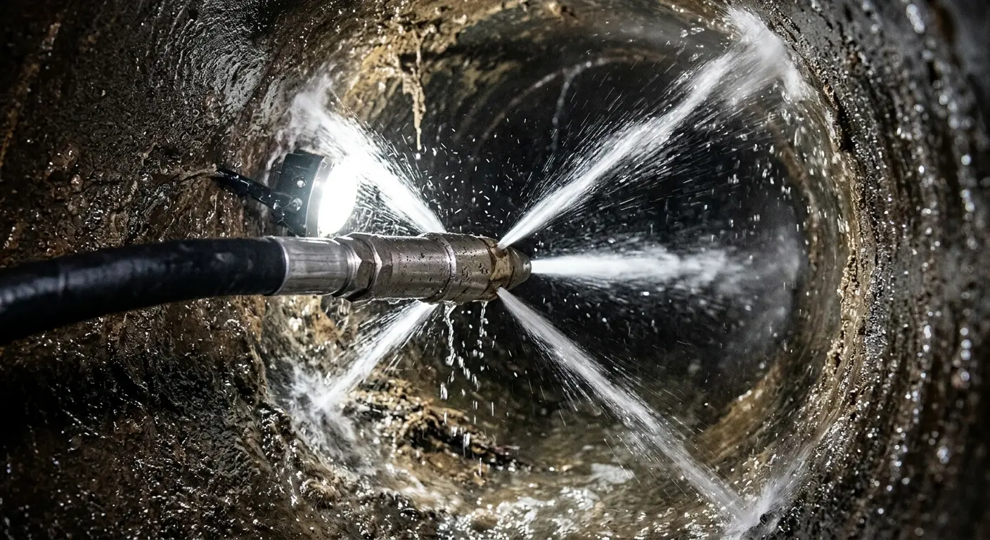 High-pressure hydro jetting nozzle cleaning sewer pipe for Storm Drain Cleaning in New Bedford